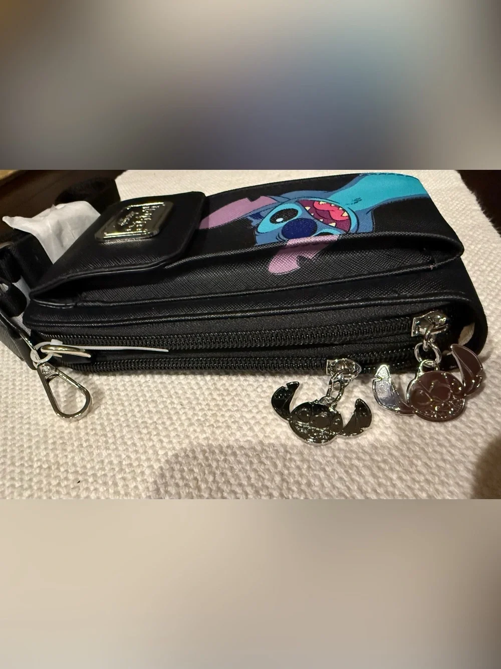 Disney Black Crossbody Bag with Blue Stitch Graphic
